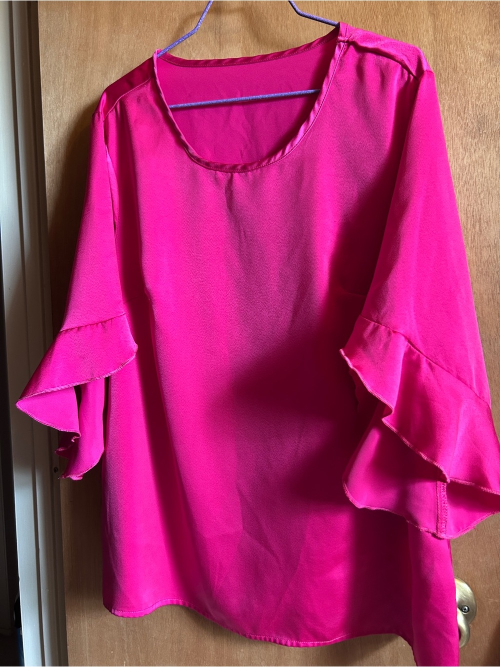 Women’s Ruffle Sleeve Blouse - Bright Fuchsia Pink